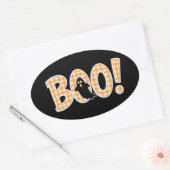 Orange Gingham BOO Ghost Ovale Sticker (Envelop)