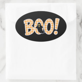 Orange Gingham BOO Ghost Ovale Sticker