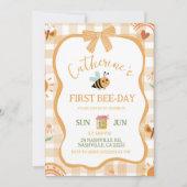 Orange Gingham Plaid Bee Birthday Invitation (Devant)
