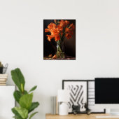 Orange Gladiolus Fleurs Art Imprimer Poster (Bureau à domicile)