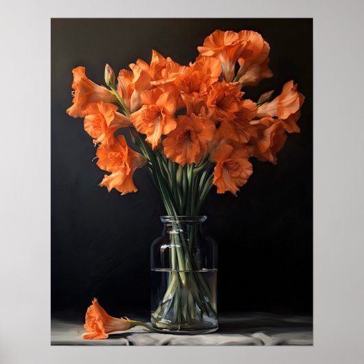 Orange Gladiolus Fleurs Art Imprimer Poster (Devant)