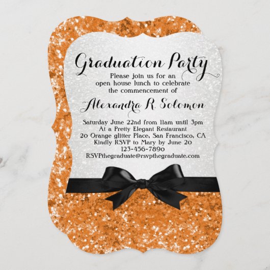 Orange Glittery Bow Graduation Party Invitation (Devant / Derrière)