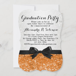 Orange Glittery Bow Graduation Party Invitation