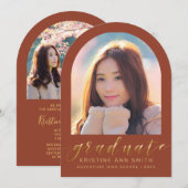 Orange Gold Arch 2 Faire-part de graduation photo (Devant / Derrière)