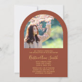 Orange Gold Arch 2 Faire-part de graduation photo (Dos)