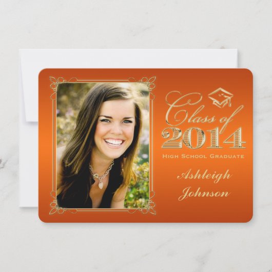 Orange, Gold Class of 2014 Photo Grad Invitation 2 (Devant)