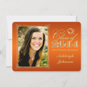 Orange, Gold Class of 2014 Photo Grad Invitation 2