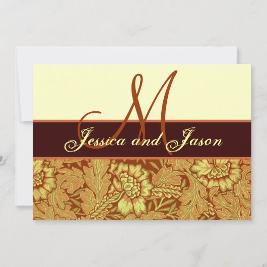 Orange Gold Yellow Mariage damassé Invitation (Devant)