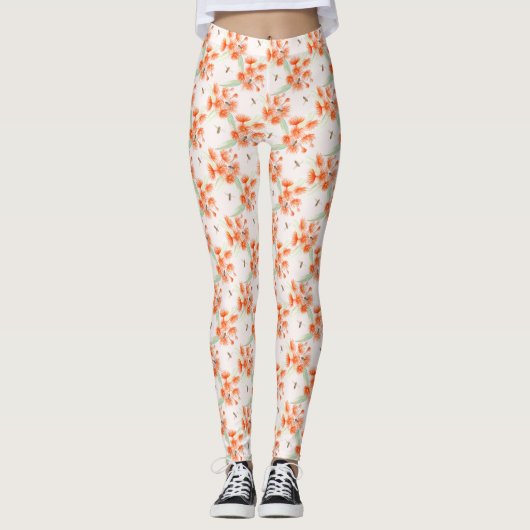 Orange gomme et abeilles aquarelle pattes leggings (Devant)