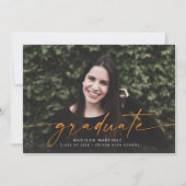 Orange Graduate Script Graduate Faire-part (Devant)