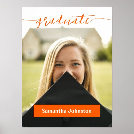 Orange Graduate Script Modern Photo Poster (Devant)