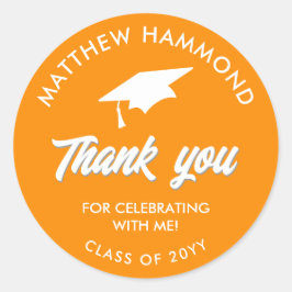 Orange Graduating Class Thank You Grad Cap Ronde Sticker
