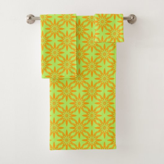 Orange Green Flower Seamless Pattern Bad Handdoek (Insitu)