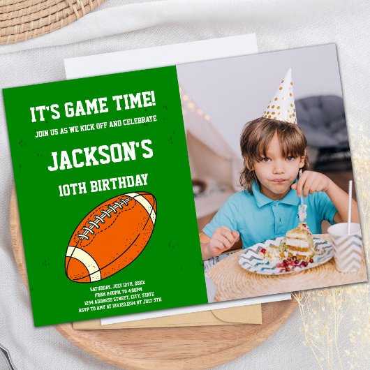 Orange Green Football Anniversaire Invitations pho