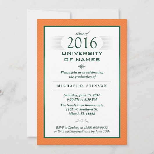 Orange & Green Formal Graduation Party Invitation (Devant)