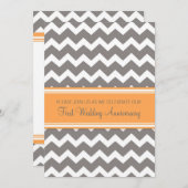 Orange Grey Chevron 1er anniversaire Invitation (Devant / Derrière)