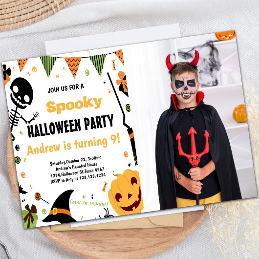 Orange Halloween Invitations Anniversaire avec pho