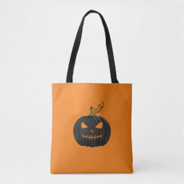 Orange Halloween Tote Bag With Black Pumpkin