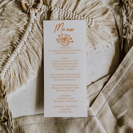 Orange Hand Drawn Floral Wedding Menu
