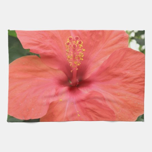 Orange Hibiscus Fleur Macro Serviette de cuisine (Horizontal)