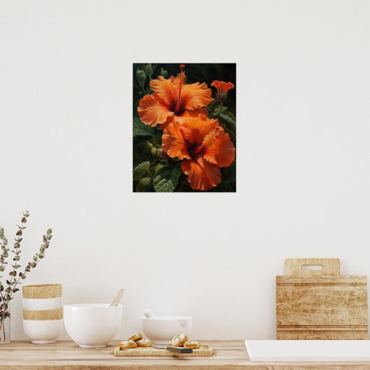 Orange Hibiscus Fleurs Art Imprimer Poster (Cuisine)