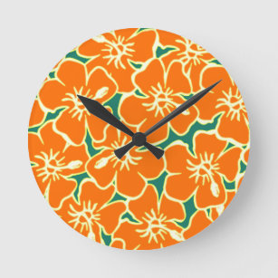 Orange Hibiscus Fleurs Tropical Horloge Hawaïenne
