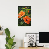 Orange Hibiscus Flower Art Imprimer Poster (Bureau à domicile)