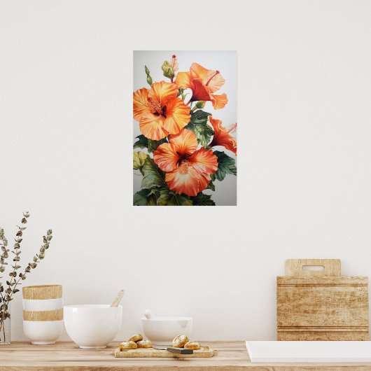 Orange Hibiscus Flower Art Imprimer Poster (Cuisine)