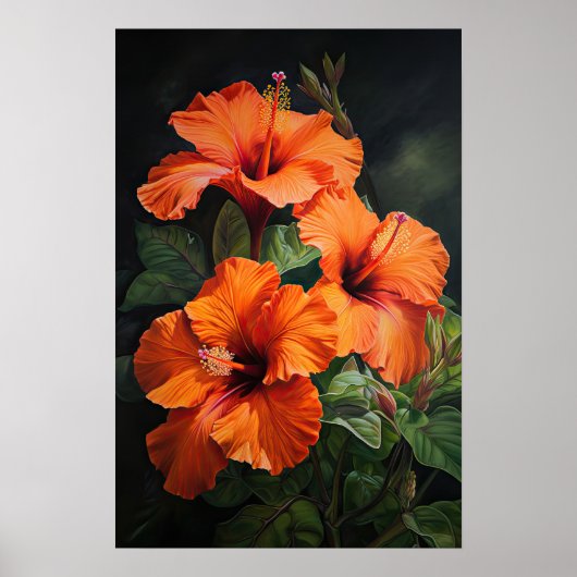 Orange Hibiscus Flower Art Imprimer Poster (Devant)