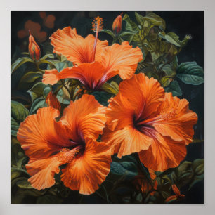 Orange Hibiscus Flower Art Imprimer Poster