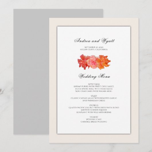 Orange Hibiscus Hawaii Mariage Menu Modèle (Devant / Derrière)
