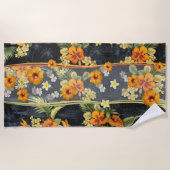 Orange Hibiscus Retro Aloha Shirt Beach Serviette (Devant)