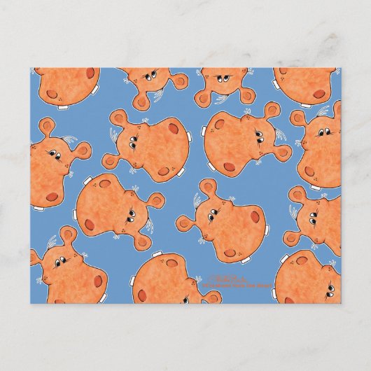 Orange Hippo Head collage Briefkaart (Voorkant)