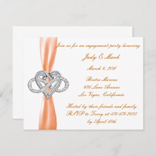 Orange Infinity Heart Engagement Party Invitation (Devant / Derrière)