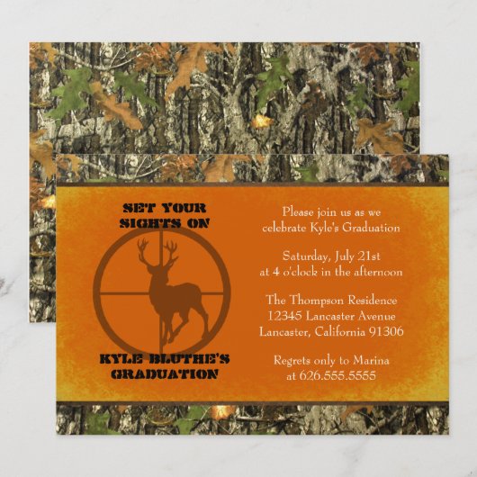 Orange - Invitations de diplômes Camo (Devant / Derrière)