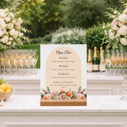 Orange ivory florals arch Bar Drink Menu