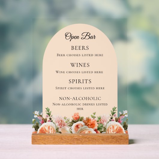 Orange ivory florals arch Bar Drink Menu (Neutre)