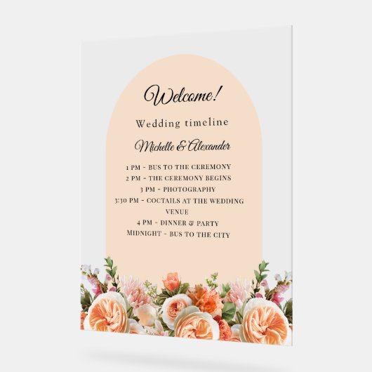 Orange ivory florals arch clear wedding program (Angle)