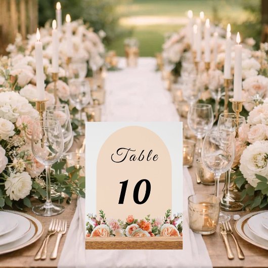 Orange ivory florals arch table number