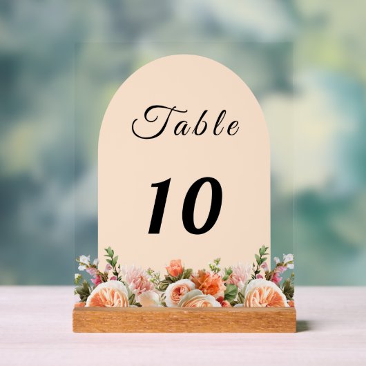 Orange ivory florals arch table number (Neutre)