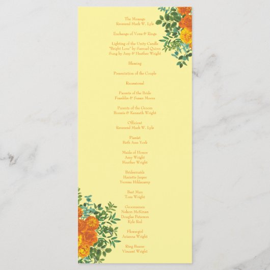 Orange Jaune Clair Peony & Programmes de Mariage R (Dos)