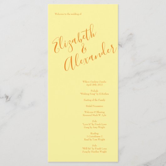 Orange Jaune Clair Peony & Programmes de Mariage R (Devant)