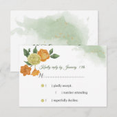 orangé jaune fleurs vert carte réponse rsvp (Devant / Derrière)