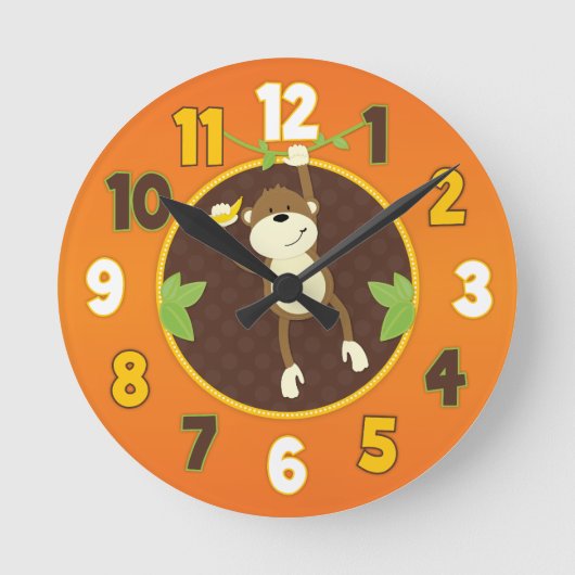 Orange Jungle Safari Monkey Horloge murale (Recto)