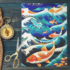 Orange Koi Fish in a Great Wave Japanese Style Tissuepapier