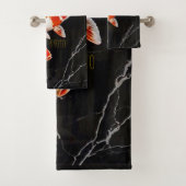 Orange Koi Poisson Marbre Noir|Linge Or (En situation)