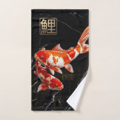 Orange Koi Poisson Marbre Noir|Linge Or (Serviette à main)