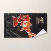 Orange Koi Poisson Marbre Noir|Linge Or (Serviette à main)