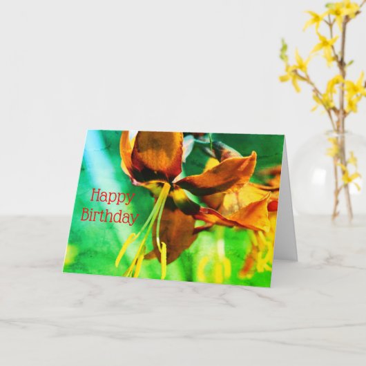 Orange Lily Floral Art Customisé carte d'anniversa (Fleur jaune)