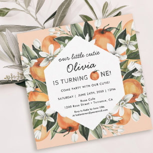 Orange Little Cutie 1st Birthday Party Invitation Kaart